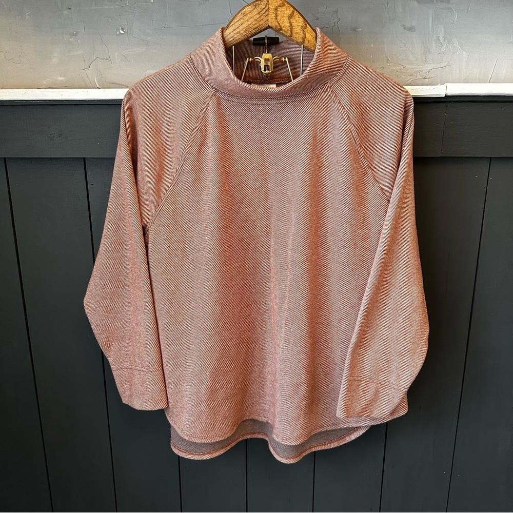 Ava & Viv Women X/Plus Brown Heather Stripe Mock Neck Pullover Sweater Top